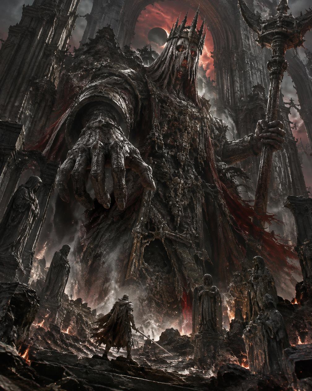 Chefe colossal em uma catedral destruída